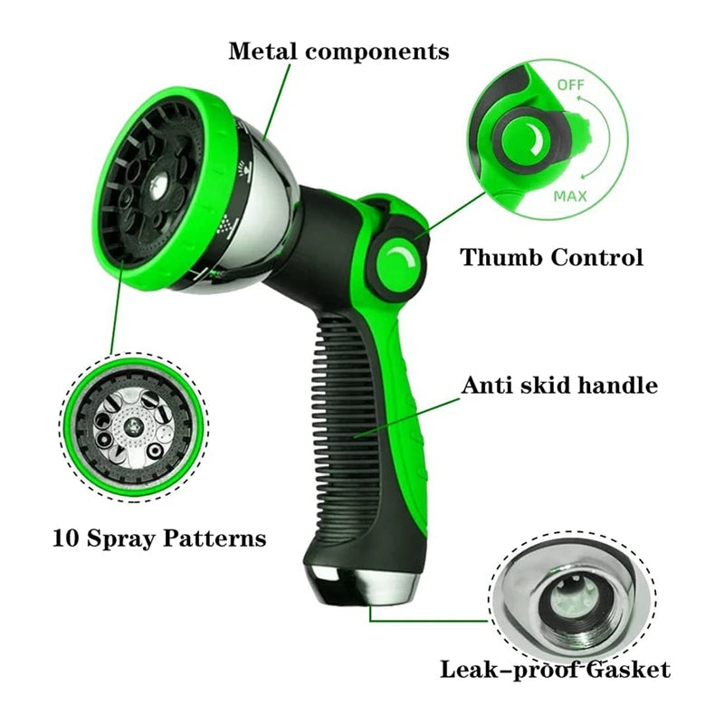 Garden Hose Nozzle 10-Pattern Metal Spray with Thumb Control